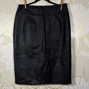 Newport News Black 100% Leather Pencil Skirt - Size 14